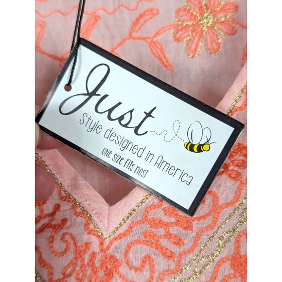 JUST BEE Embroidered Boho Gauzy Beach Cover-Up Ruana Cruise Resort One Size NWT - Picture 6 of 9